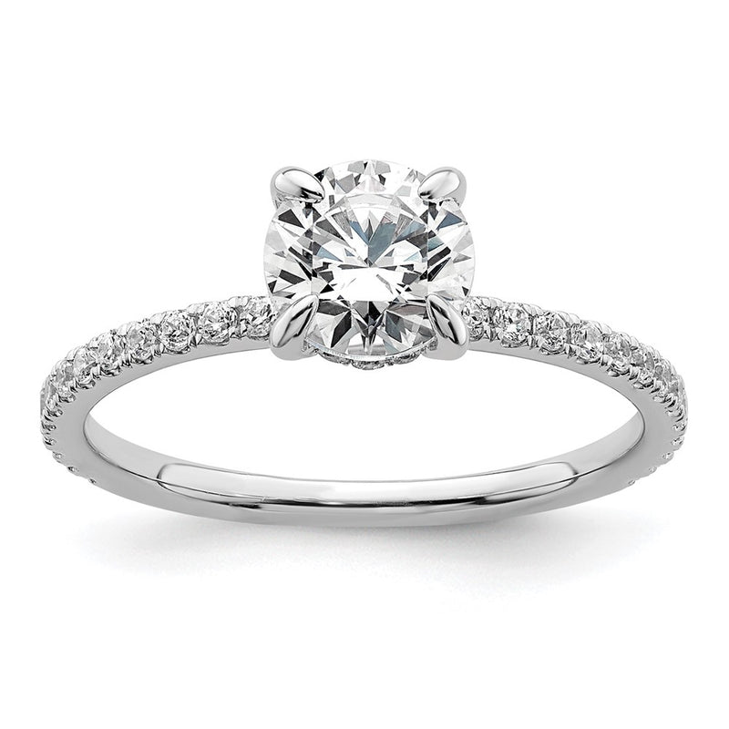 14K White Gold 1 1/3 carat Certified Lab Grown Diamond VS/SI+ G+ Round Complete Solitaire with Flair Engagement Ring
