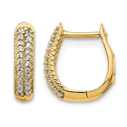 14K Yellow Gold 2-row 1/6 carat Diamond Hinged Hoop Earrings