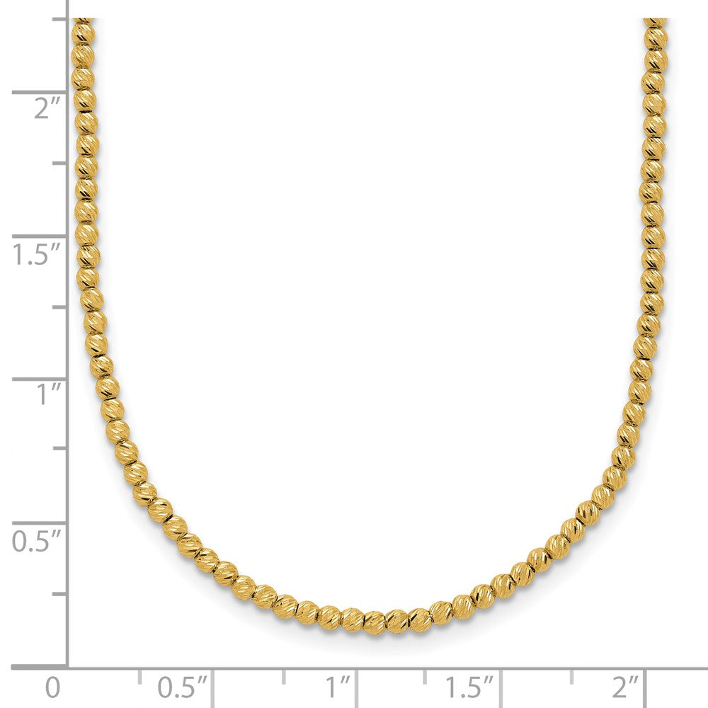 14K Yellow Gold Polished and Diamond-cut Round Beaded 18 Inch Necklace