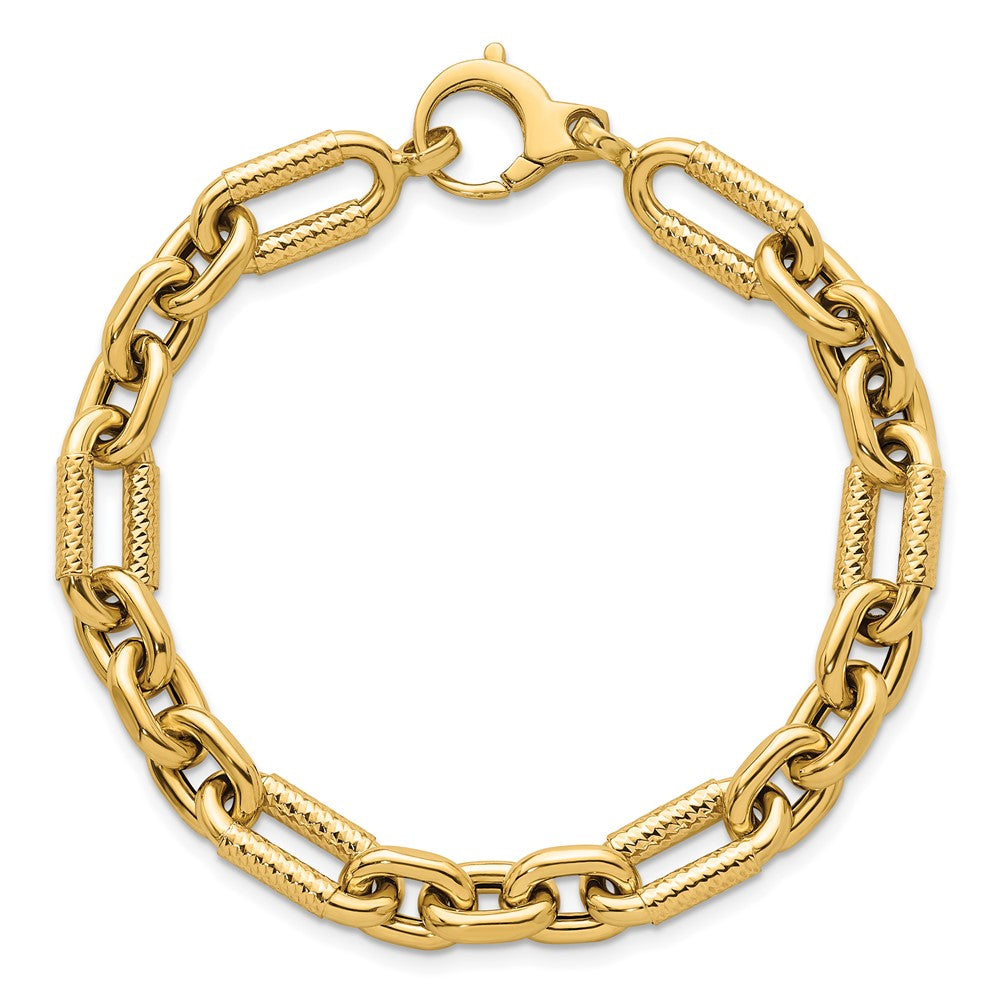 14K Yellow Gold Polished 8.8mm Diamond-cut Fancy Figaro Link 7.5 Inch Bracelet