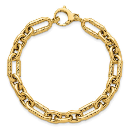 14K Yellow Gold Polished 8.8mm Diamond-cut Fancy Figaro Link 7.5 Inch Bracelet