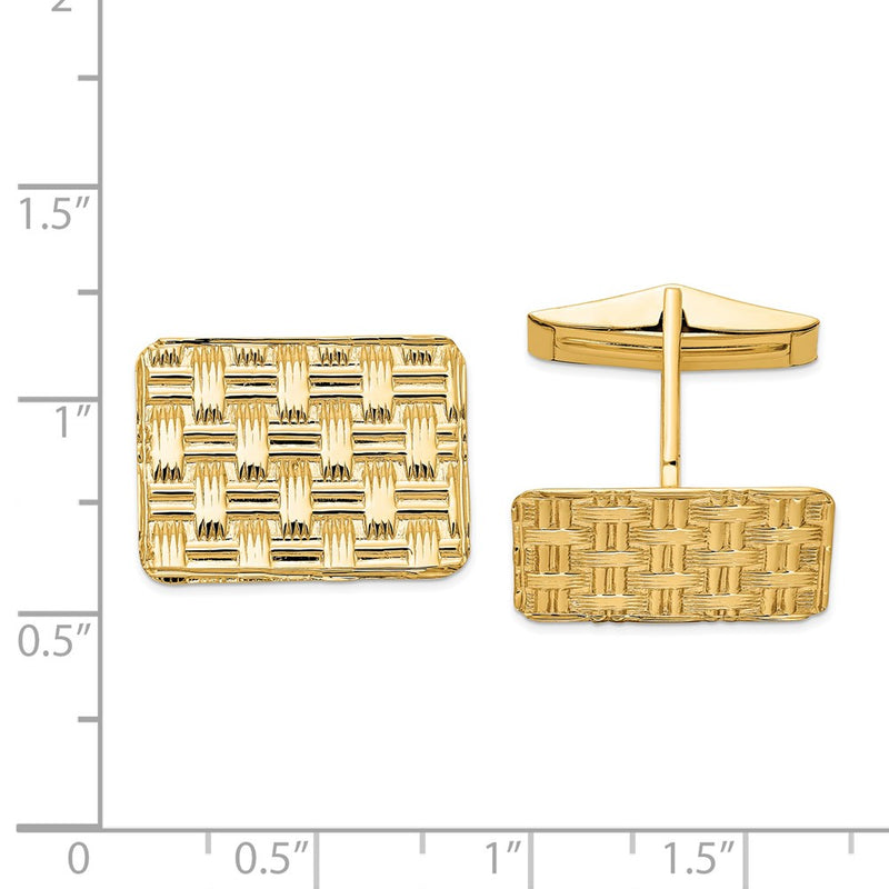 14K Yellow Gold Men's Basketweave Textured Cuff Links