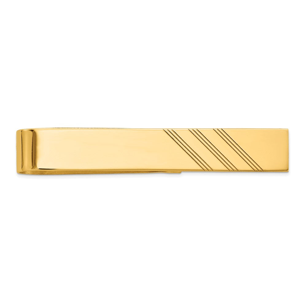 14K Yellow Gold Men's Grooved Engravable Tie Bar