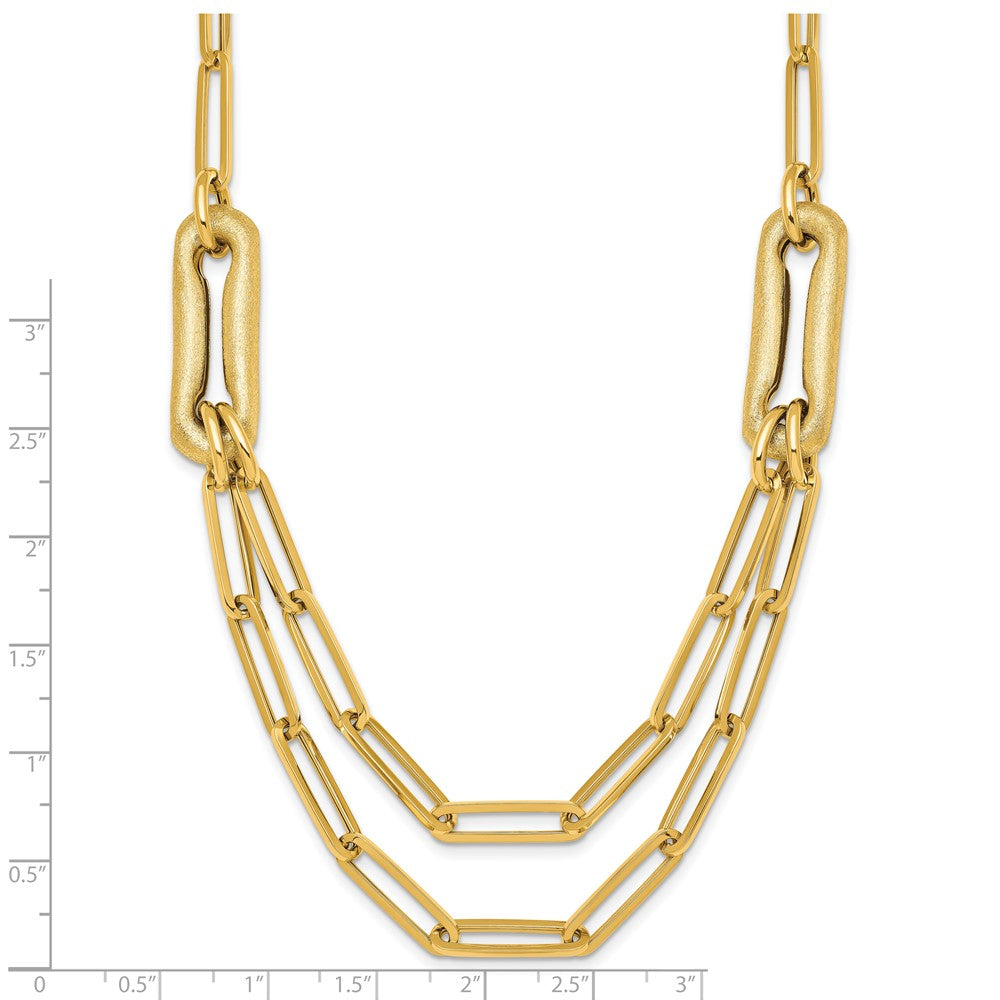 14K Yellow Gold Polished And Brushed Double Layer Paperclip Link 18.25 Inch Necklace