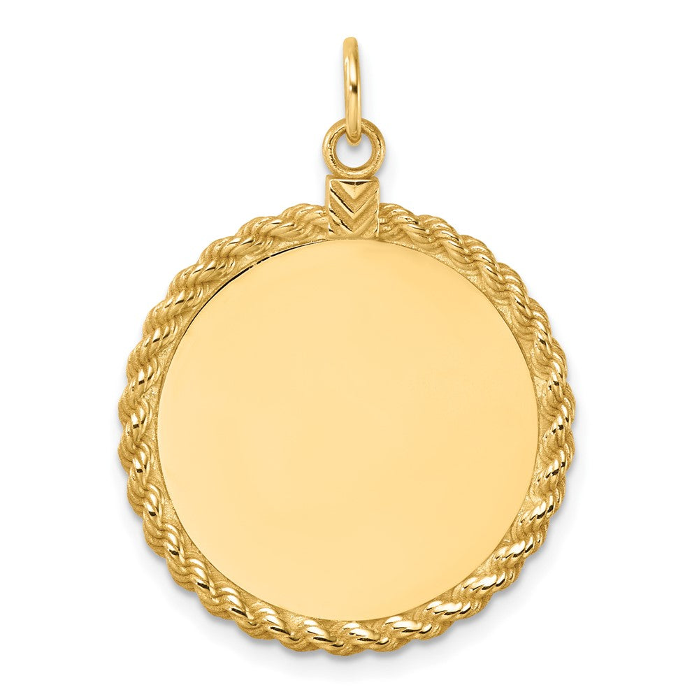 14K Yellow Gold Plain .013 Gauge Round Engravable 24.9mm Disc with Rope Edge Charm