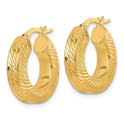 14K Yellow Gold Polished and Diamond-cut 4.00mm x 18mm Square Tube Round Hoop Earrings