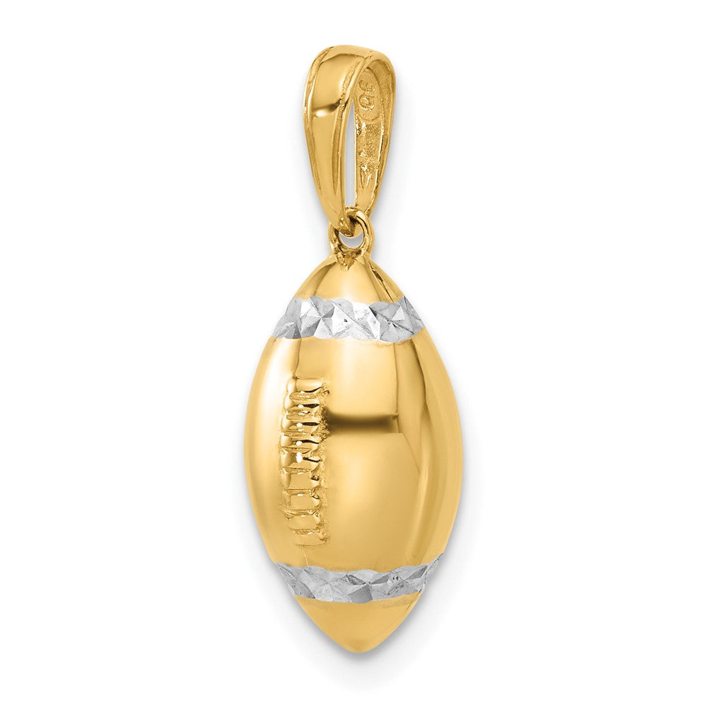 14K Yellow Gold and Rhodium Diamond-cut 3-D Football Pendant
