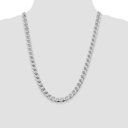 Sterling Silver Rhodium-plated 8.25mm D/C Flat Anchor Curb 24 Inch Chain