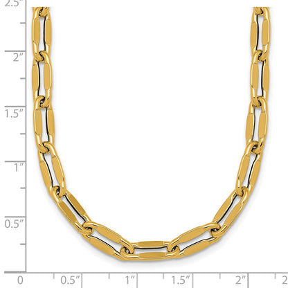 14K Yellow Gold Polished 5.5mm Flattened Oval Cable Fancy Link 18 Inch Necklace