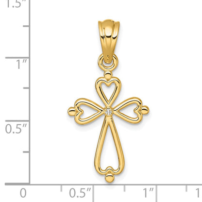 14K Yellow Gold Diamond Accented Cross Pendant
