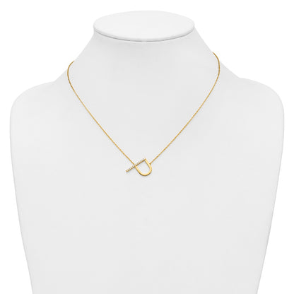 14K Yellow Gold Sideways Diamond Initial P 18 Inch Necklace