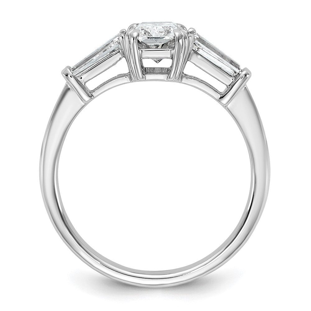 14K White Gold 1/2 carat Lab Grown Diamond VS+ F+ Tapered Baguette Sides 1 carat Radiant Center Semi Mount Engagement Ring