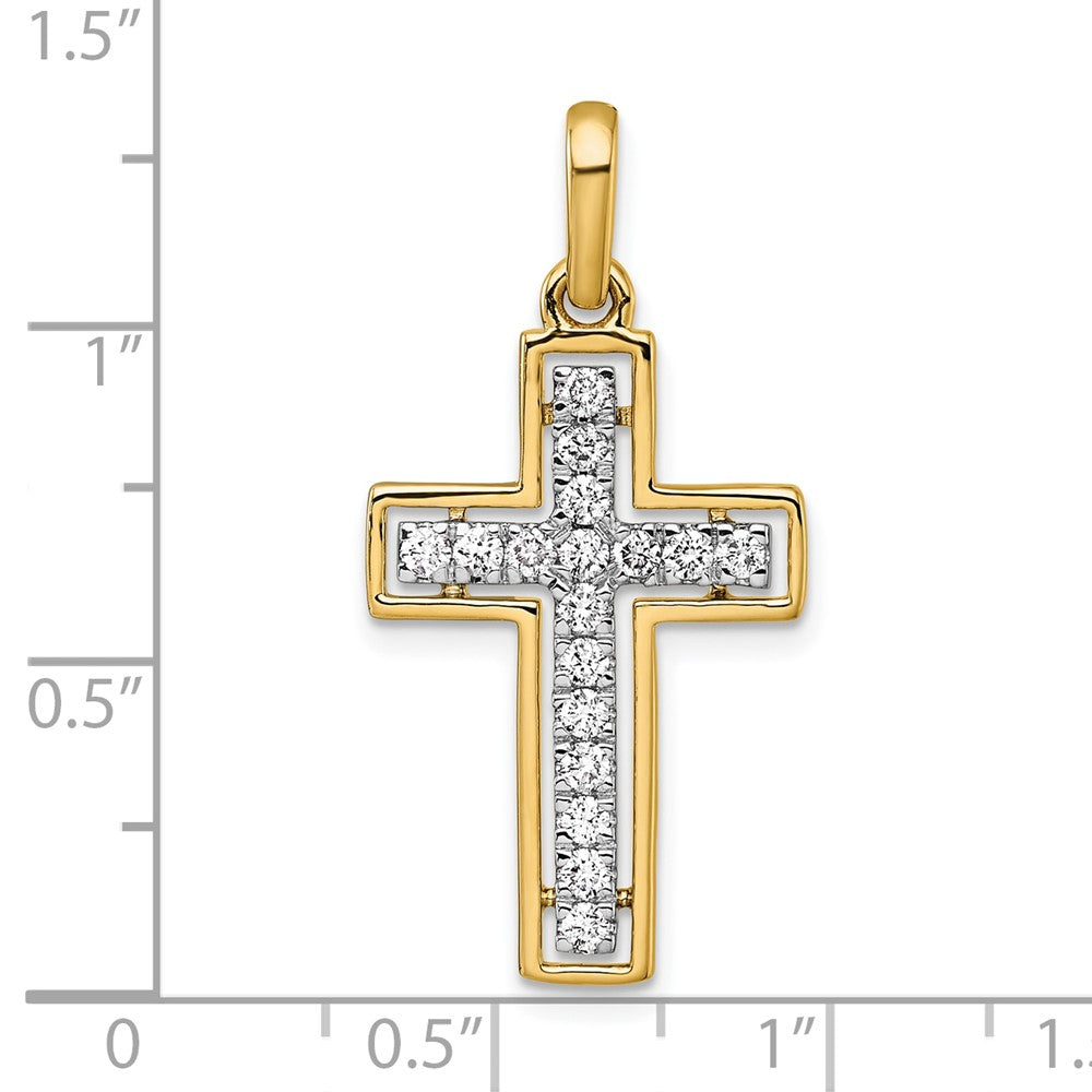 14K Yellow Gold and Rhodium 1/2 carat Diamond Cross Pendant