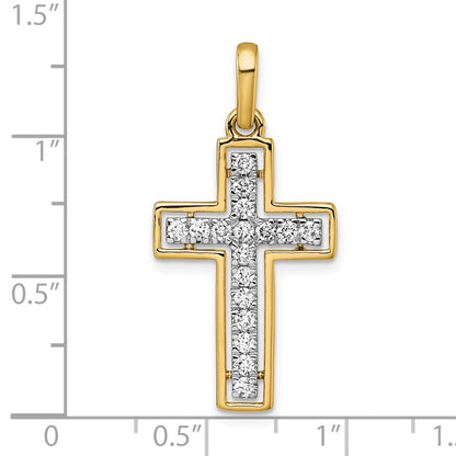 14K Yellow Gold and Rhodium 1/2 carat Diamond Cross Pendant