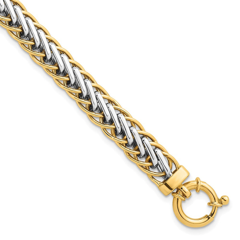 14K Two-Tone Gold Two-tone Polished 7.5mm Lightweight Fancy Woven Link 7.5 Inch Bracelet