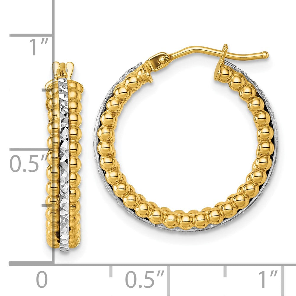 14K Two-Tone Gold Two Tone Polished and Diamond-cut Beaded Hoop Earrings