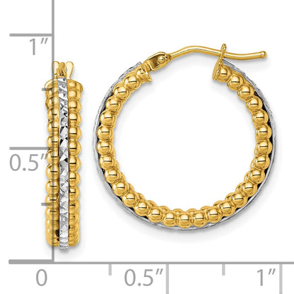14K Two-Tone Gold Two Tone Polished and Diamond-cut Beaded Hoop Earrings