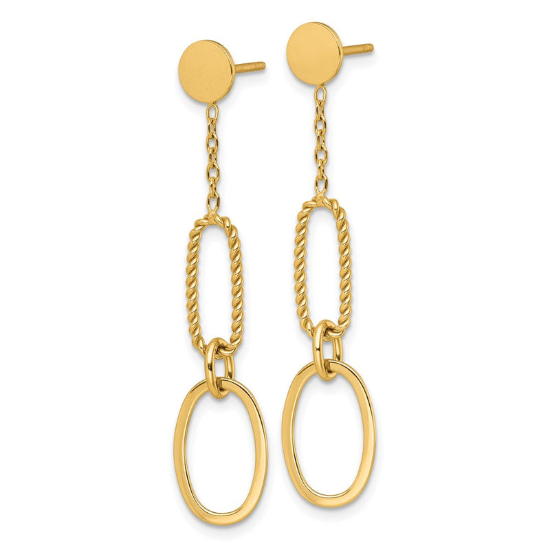 14K Yellow Gold Polished And Twisted Oval Link Dangle Post Earrings