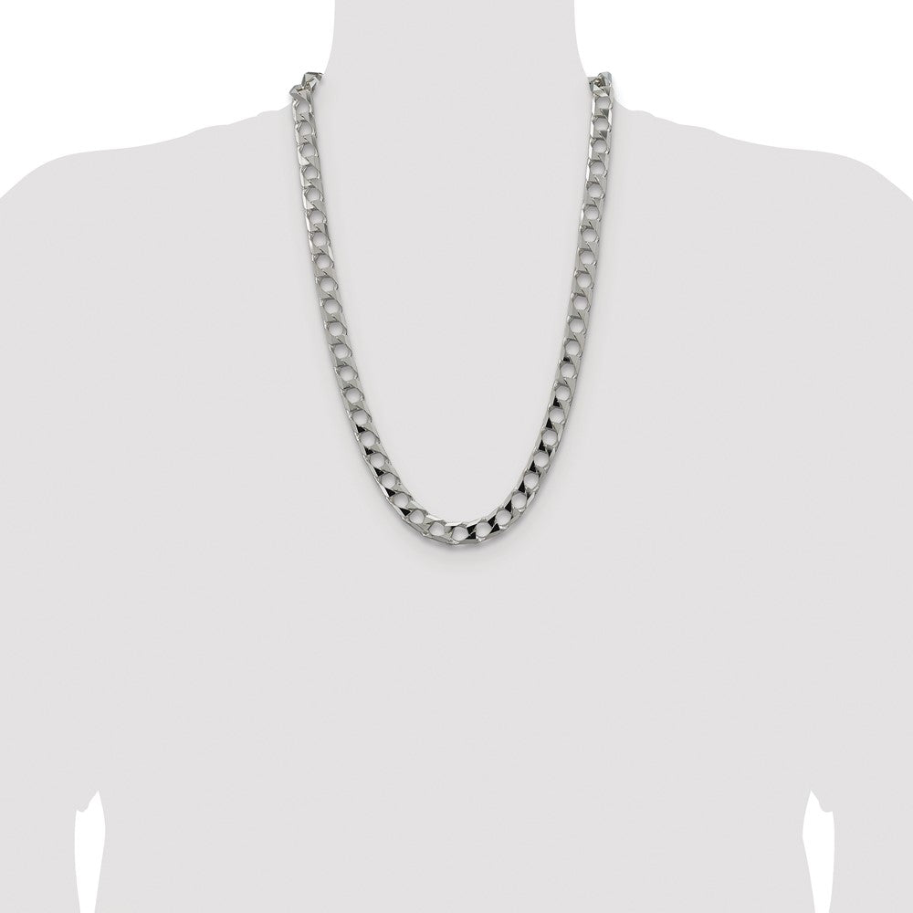 Sterling Silver Rhodium-plated 10.3mm D/C Square Curb 26 Inch Chain