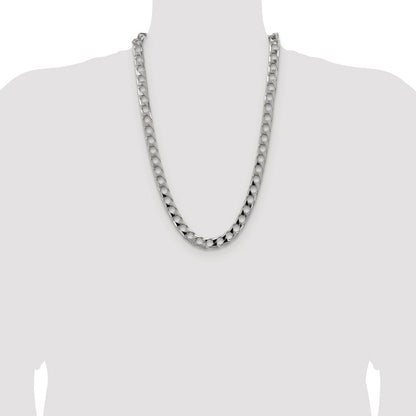 Sterling Silver Rhodium-plated 10.3mm D/C Square Curb 26 Inch Chain
