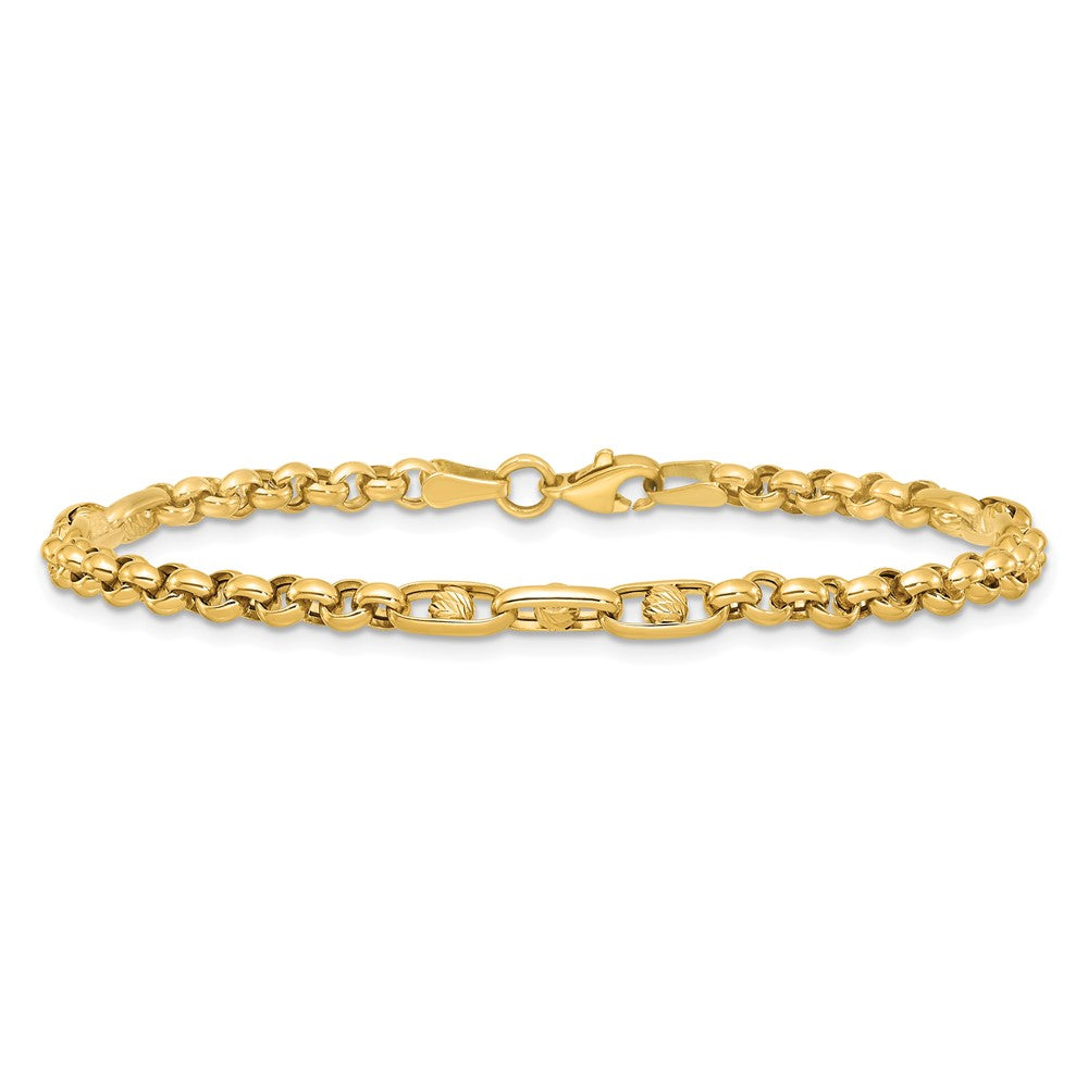 14K Yellow Gold Polished and Diamond-cut 3.9mm Fancy Link 7.5 Inch Bracelet