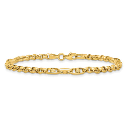 14K Yellow Gold Polished and Diamond-cut 3.9mm Fancy Link 7.5 Inch Bracelet