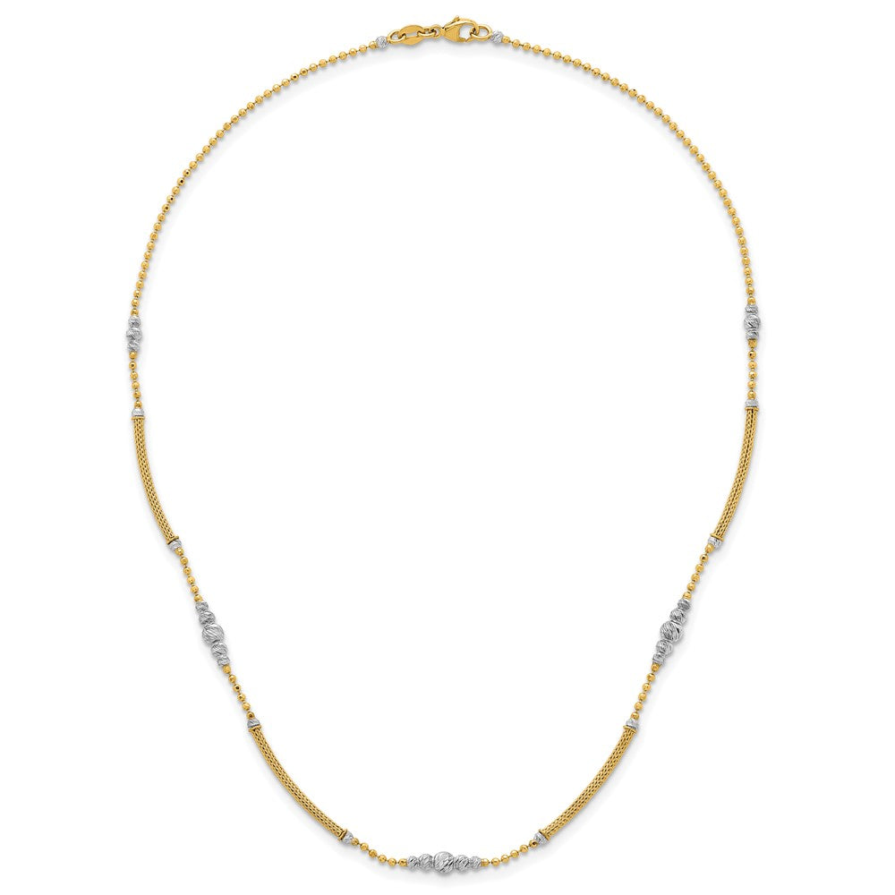 14K Two-Tone Gold Woven Bars and Diamond-cut Beads 16.75 Inch Necklace