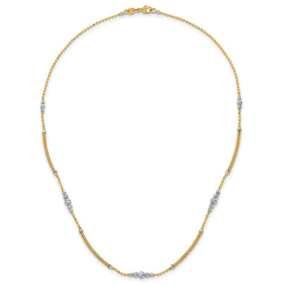 14K Two-Tone Gold Woven Bars and Diamond-cut Beads 16.75 Inch Necklace