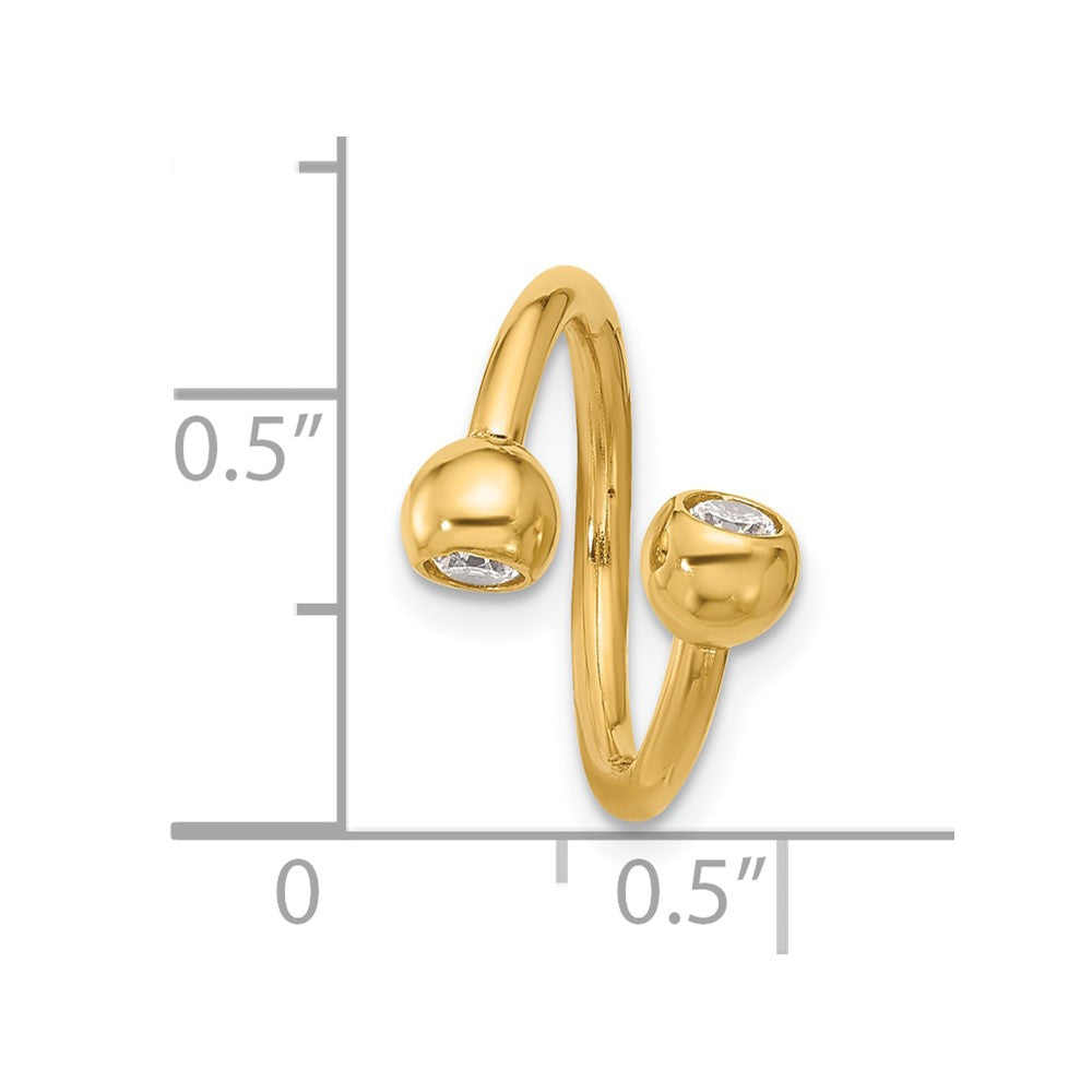 14K Yellow Gold 14 Gauge Polished CZ Cartilage Ring