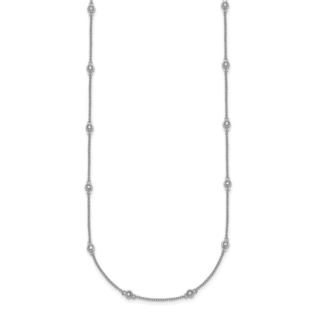 14K White Gold Complete 1/3 carat Bezel-set Diamond and Cable Chain 20-Station 20 Inch Necklace