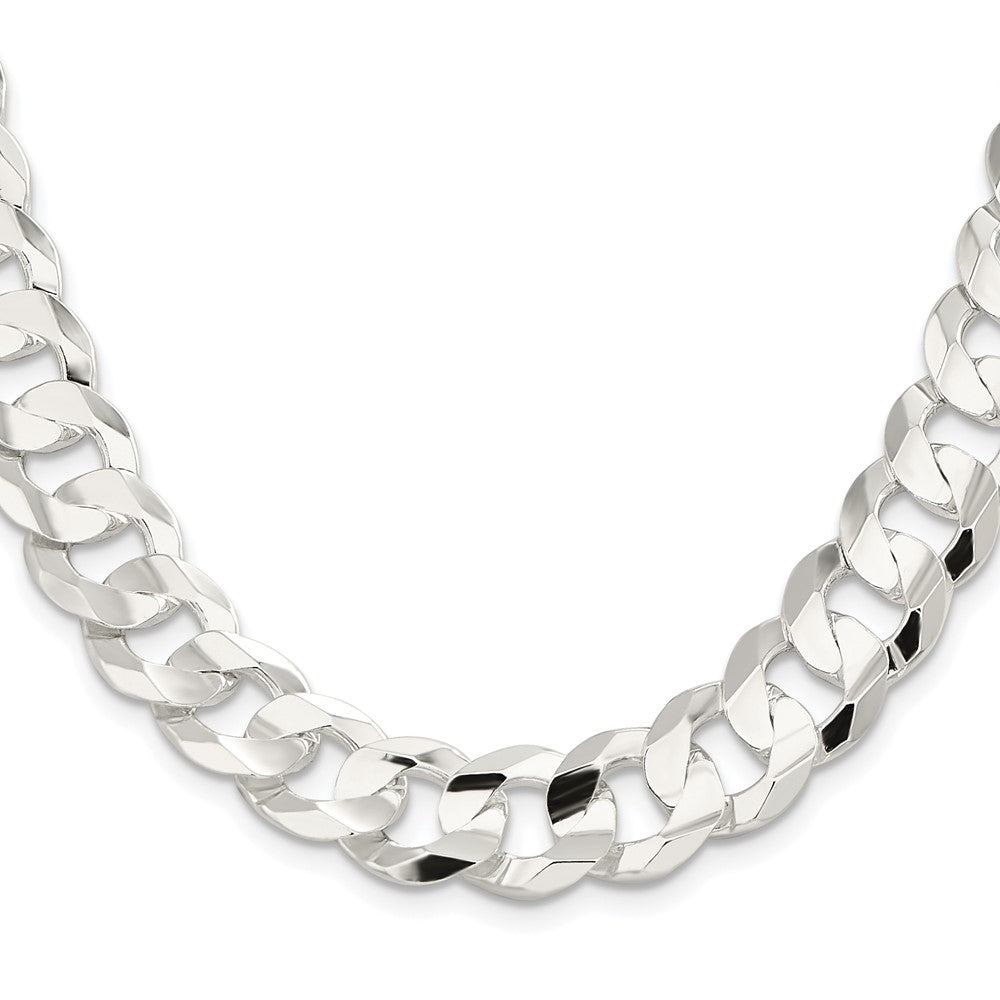 Sterling Silver Rhodium-plated 14.0mm Concave Beveled Curb 24 Inch Chain
