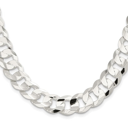Sterling Silver Rhodium-plated 14.0mm Concave Beveled Curb 24 Inch Chain