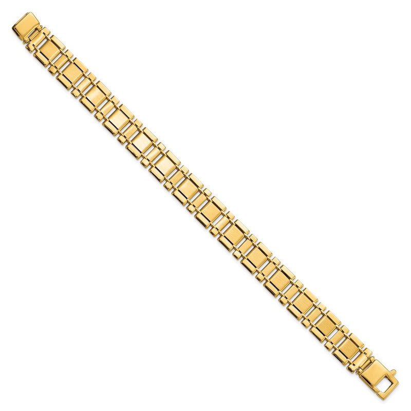14K Yellow Gold Men's Brushed and Polished Link 8.5in Bracelet