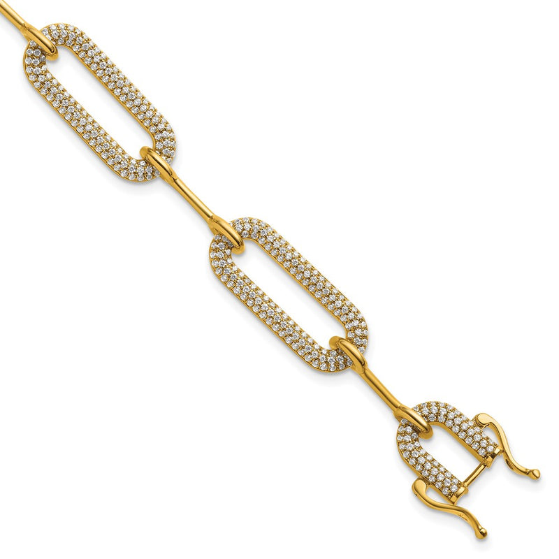 14K Yellow Gold Polished Complete 3.25 carat Diamond Paperclip Link 7 Inch Bracelet