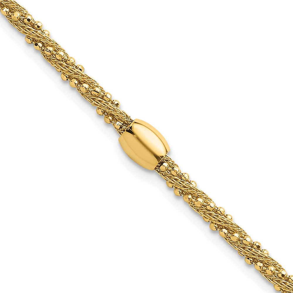 14K Yellow Gold Polished and Textured Twisted with Bead 7.25 Inch Bracelet