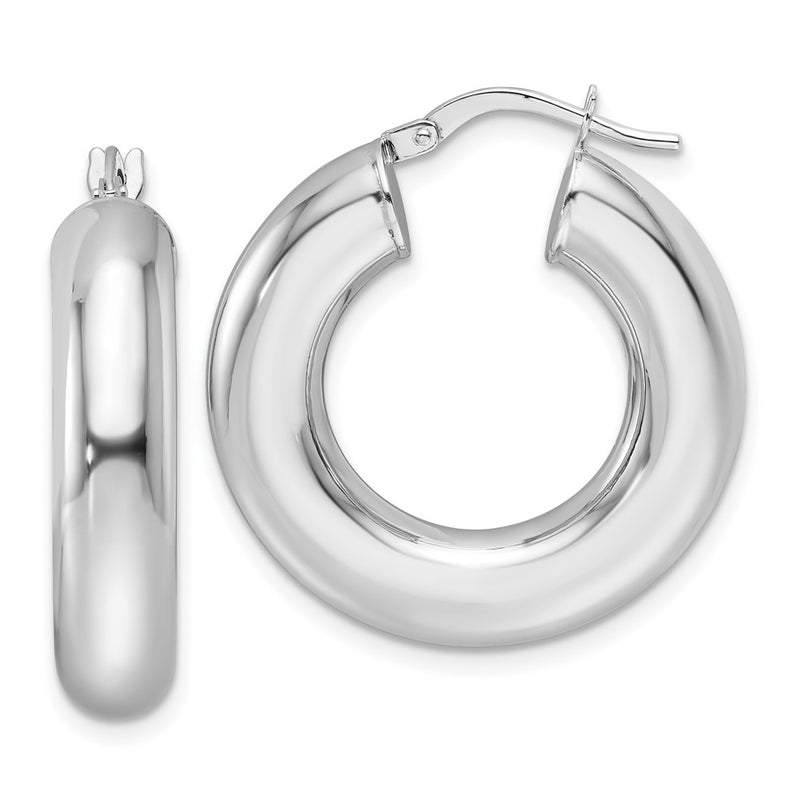 14K White Gold 6x26mm Polished Round Tube Hoop Earrings
