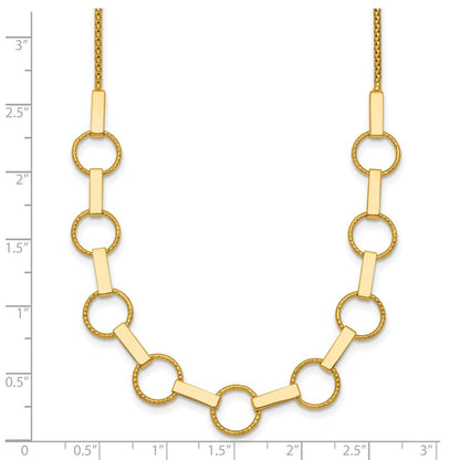 14K Yellow Gold Polished and Textured Circles and Bars 17.5 Inch Necklace