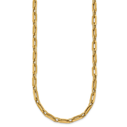 14K Yellow Gold Polished and Textured 4.8mm Double Fancy Link 18.5 Inch Necklace