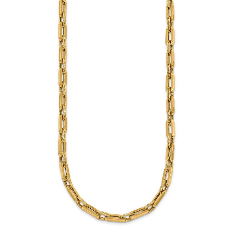 14K Yellow Gold Polished and Textured 4.8mm Double Fancy Link 18.5 Inch Necklace
