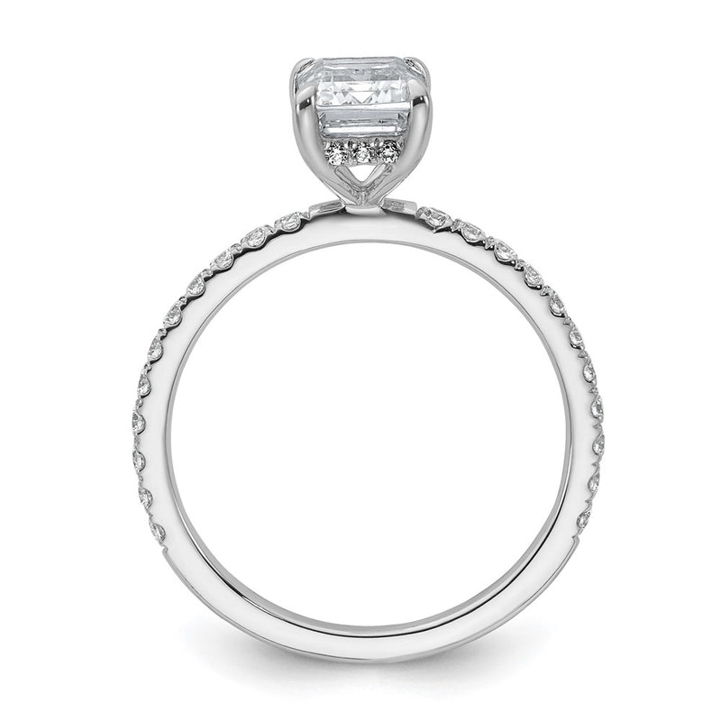 14K White Gold 2 carat Certified Lab Grown Diamond VS+ F+ Emerald Complete Solitaire with Flair Engagement Ring