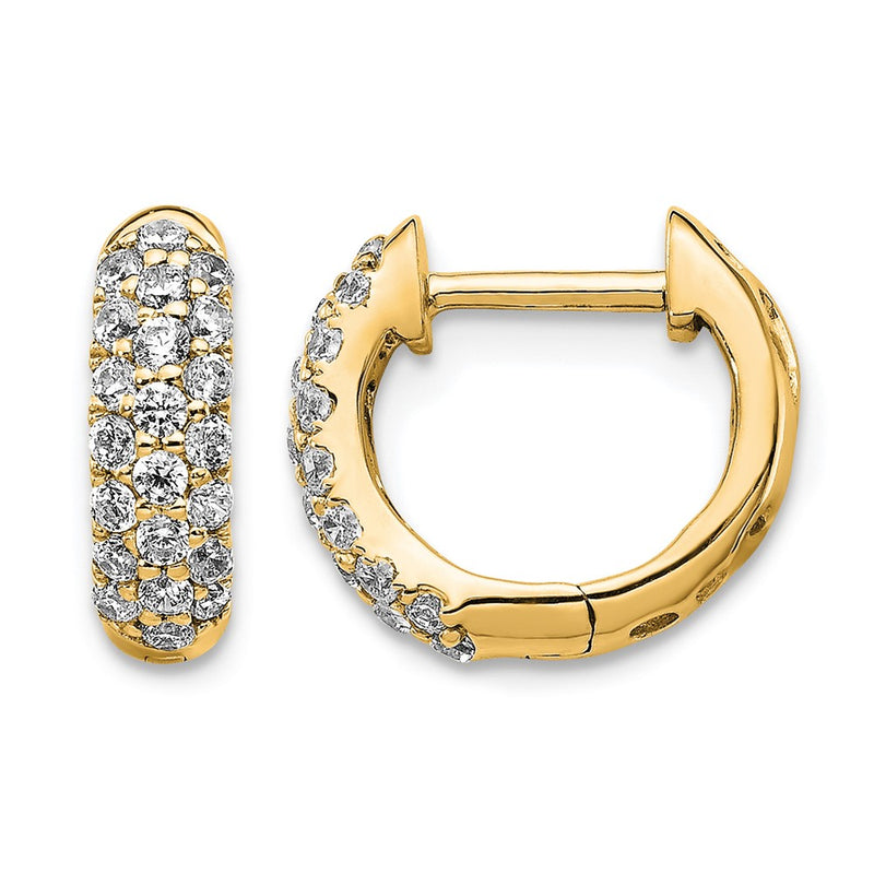 14K Yellow Gold 1/2 carat Diamond Pave Hinged Hoop Earrings