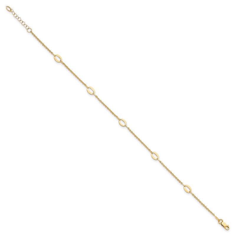14K Yellow Gold Oval Links 5-Station 9 Inch Plus 1 Inch Extender - Total 10 Inch Anklet