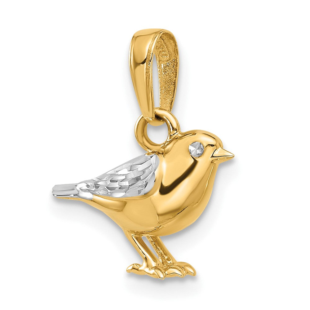 14K Yellow Gold and Rhodium Diamond-cut 3-D Bird Pendant