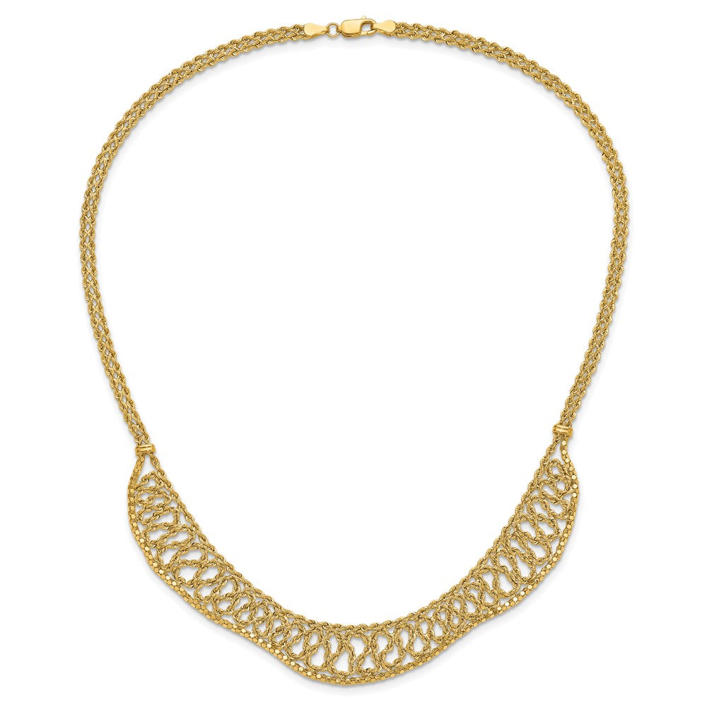 14K Yellow Gold Diamond-cut Braided Rope Chain Fancy Front Drape 17.25 Inch Necklace