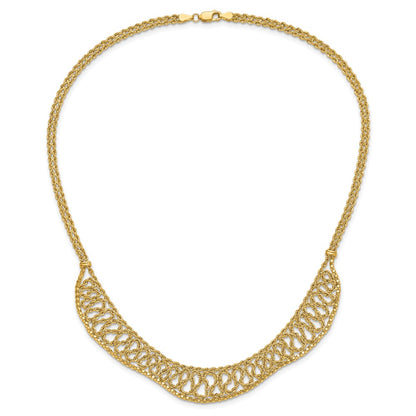 14K Yellow Gold Diamond-cut Braided Rope Chain Fancy Front Drape 17.25 Inch Necklace