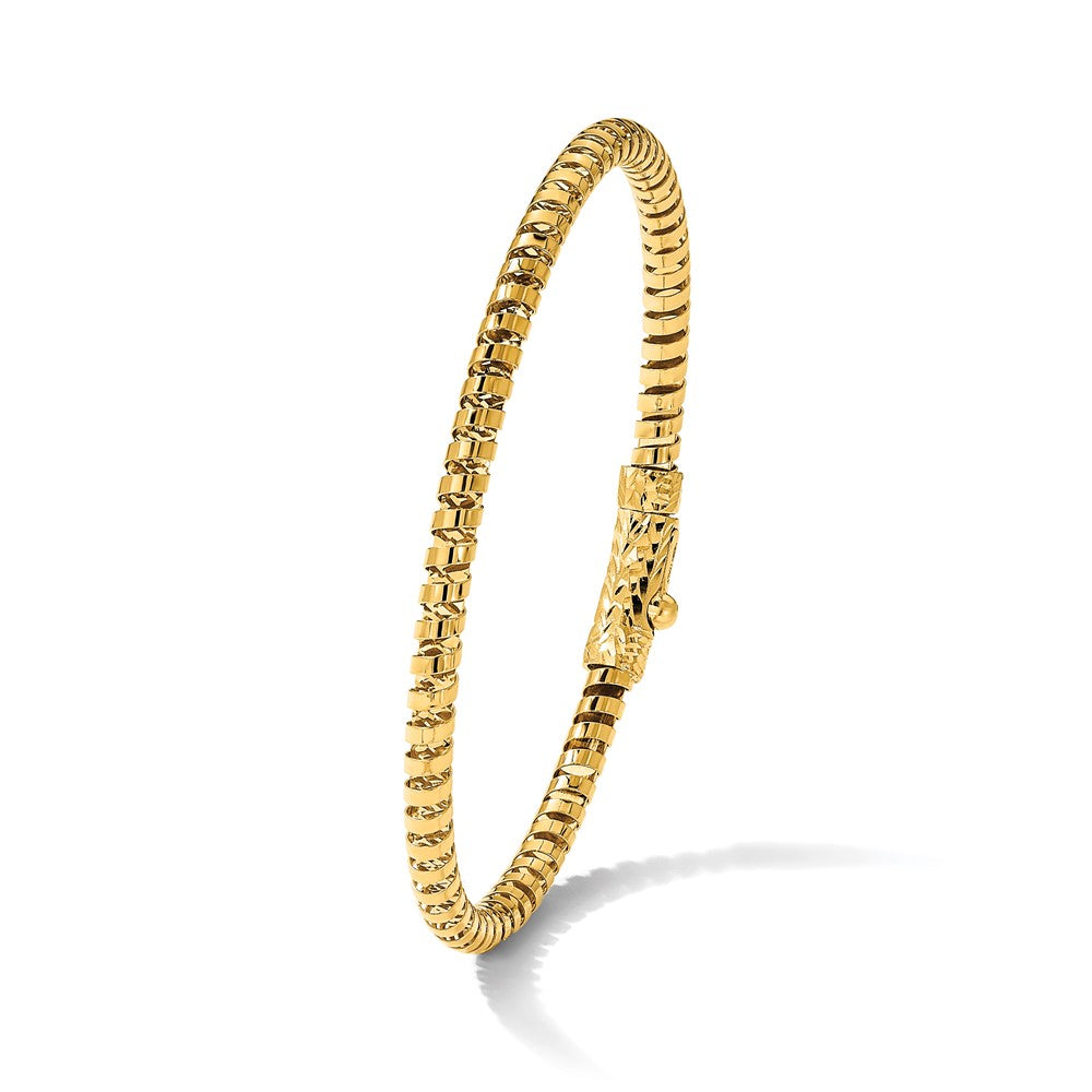 14K Yellow Gold Polished and Diamond-cut Fancy Spiral 3.75mm Flexible Oval Bangle Bracelet