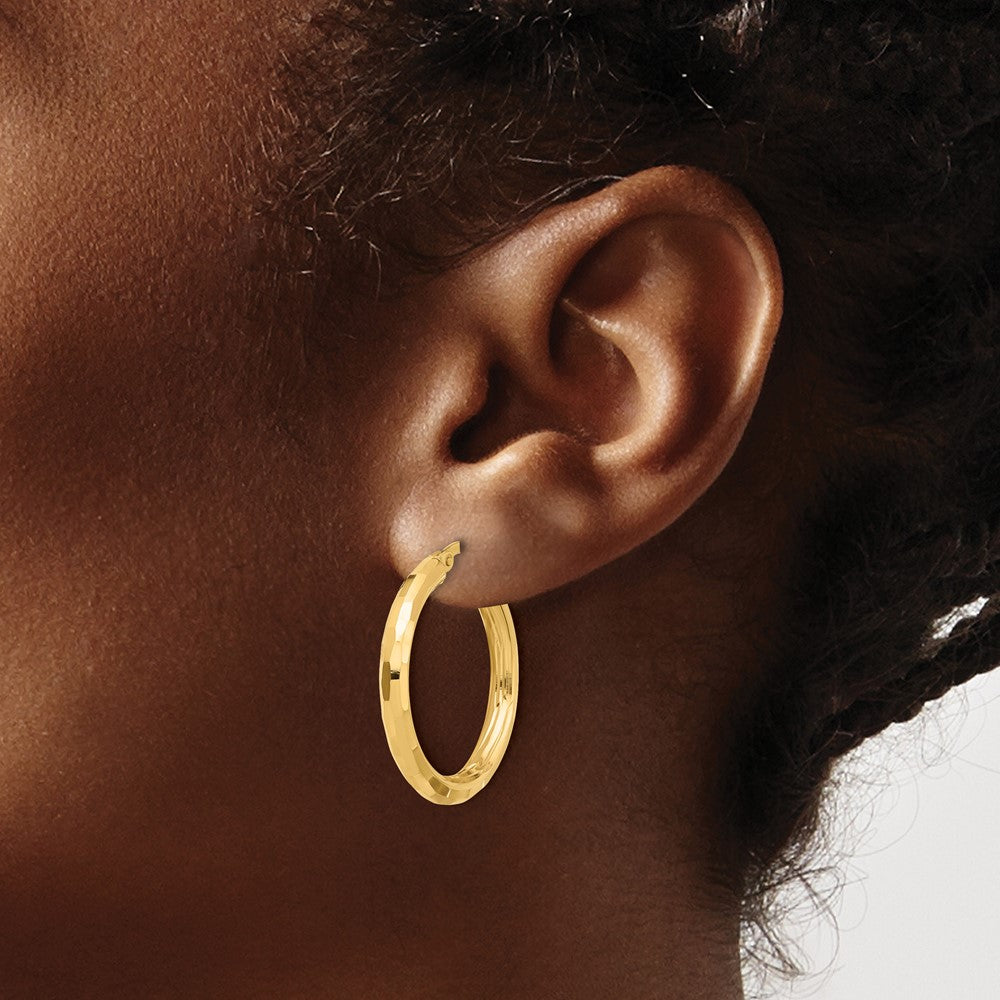14K Yellow Gold Polished and Diamond-cut Hoop Earrings