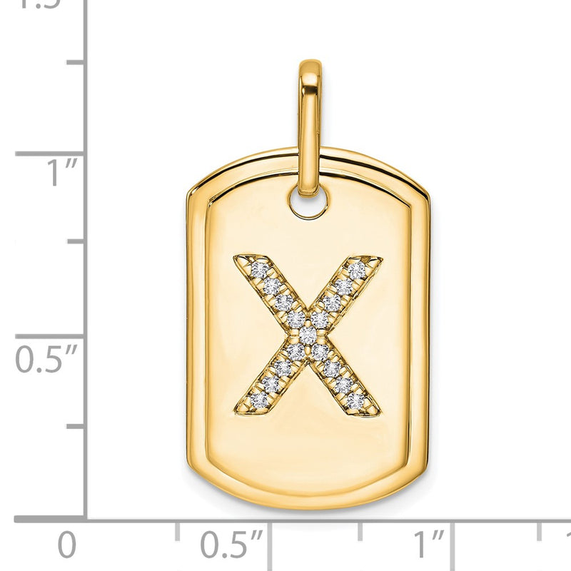 14K Yellow Gold Diamond Initial X Dog Tag Charm