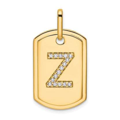 14K Yellow Gold Diamond Initial Z Dog Tag Charm