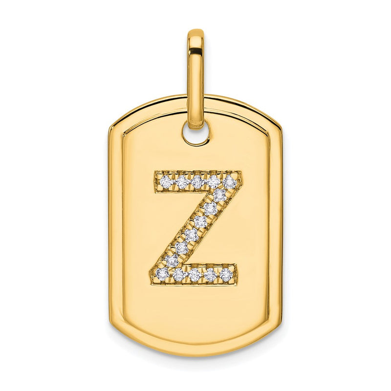 14K Yellow Gold Diamond Initial Z Dog Tag Charm